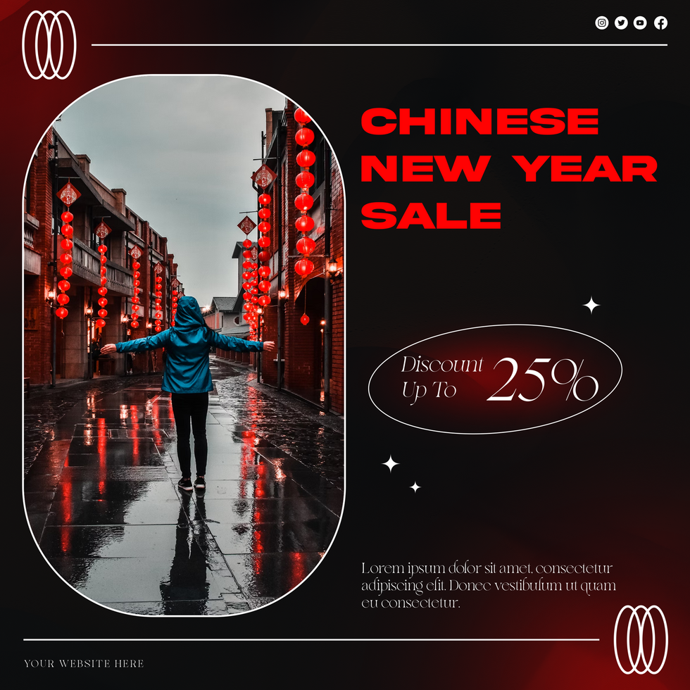 Chinese New Year Sale Dark Theme Social Media Template psd