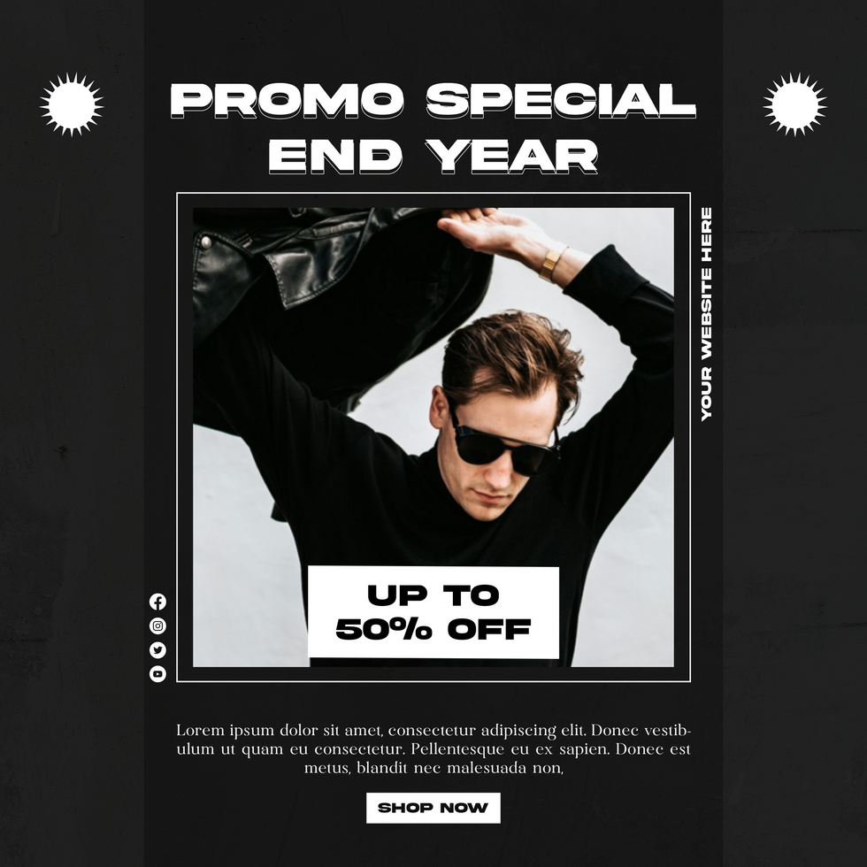 Promo Special End Year Sale Minimalist Black Social Media Template psd