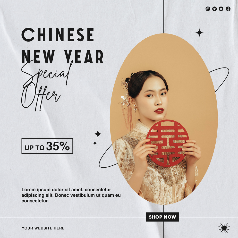 Chinese New Year Special Discount Offer Minimalist Theme Social Media Template psd