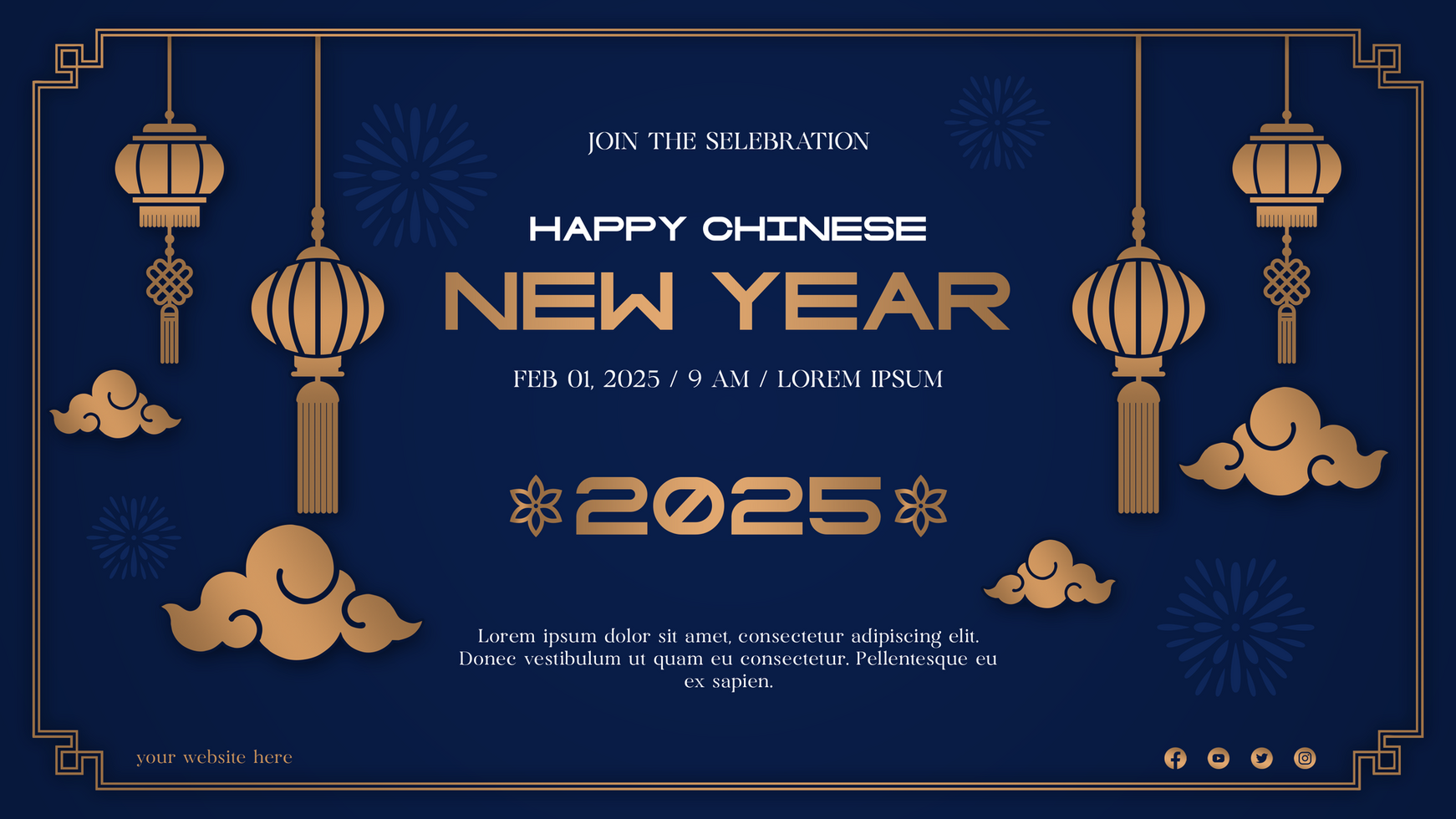 Chinese New Year Greeting Banner Blue Elegant Theme Template Design psd