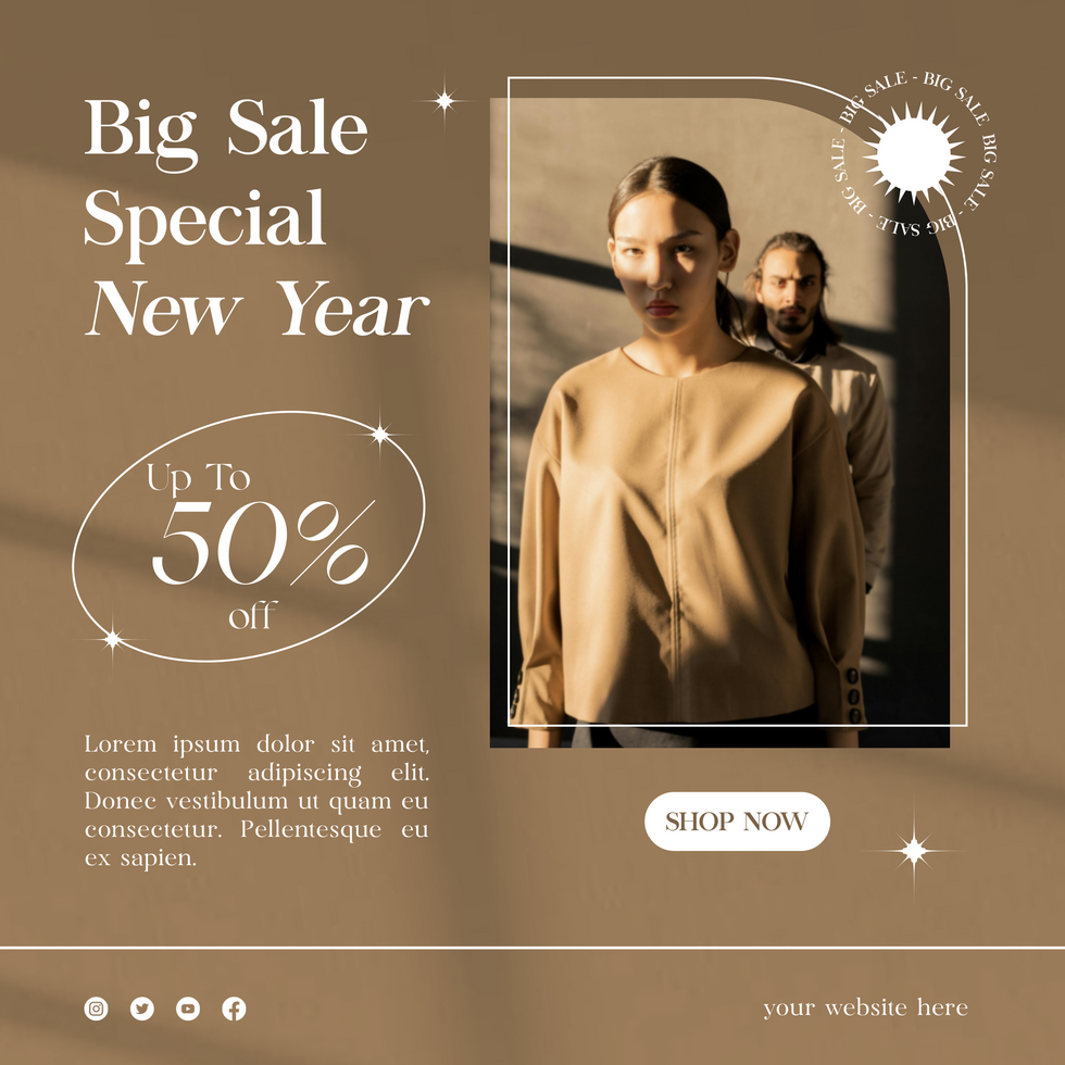 New Year Big Sale Fashion Elegant Brown Social Media Template psd