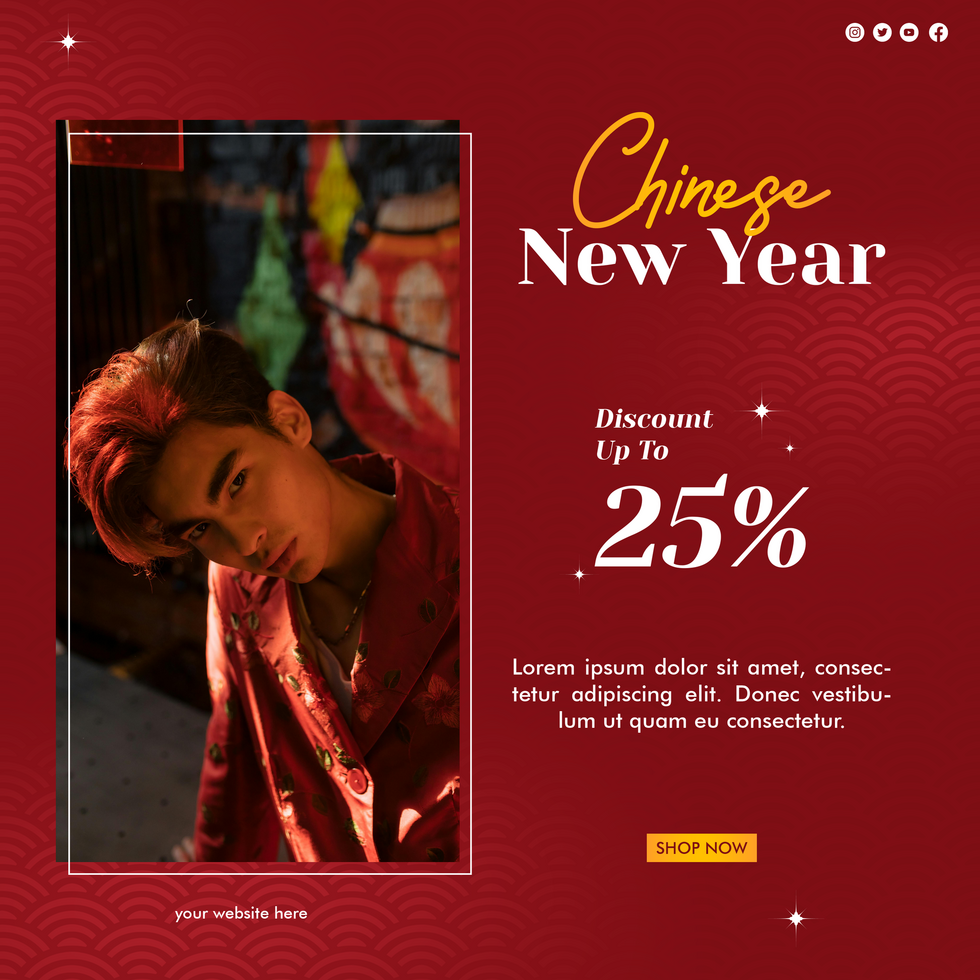 Chinese New Year Sale Discount Offer Red Theme Social Media Template psd