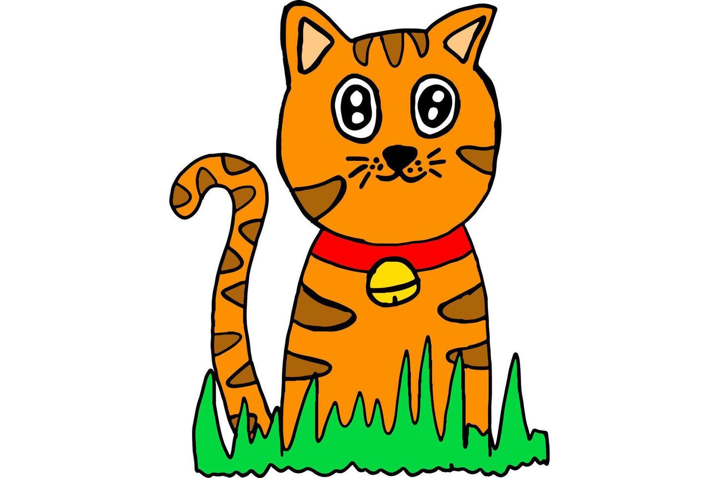 Cute Cartoon Character Cat On The Grass vector