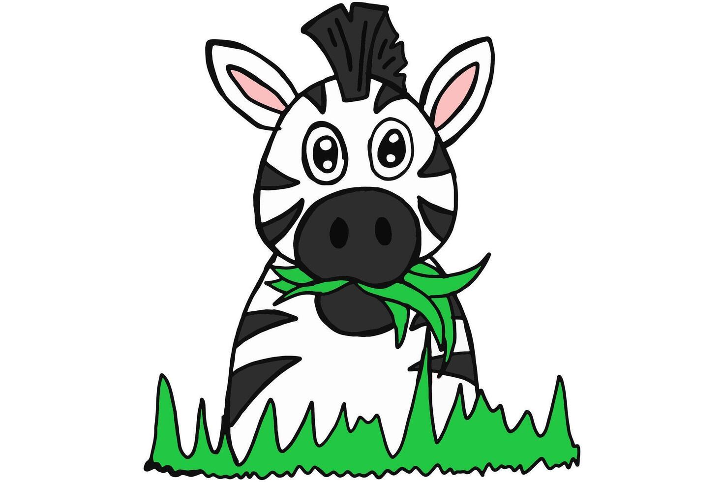 Cute Cartoon Character Zebra Eating Grass vector