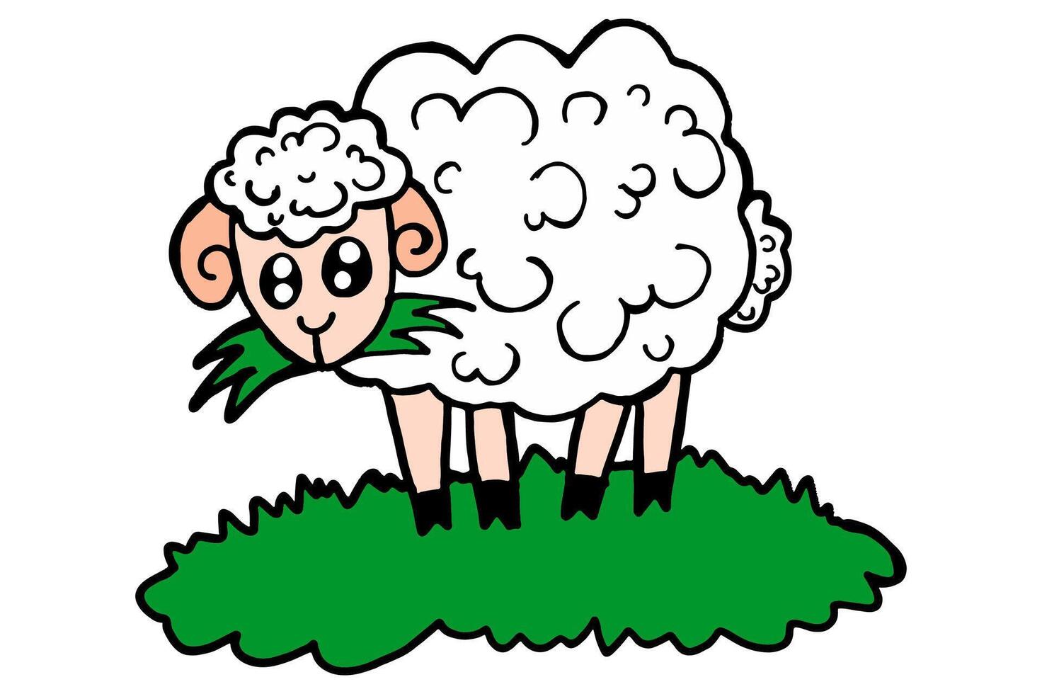 Cute Cartoon Character Sheep Eating Grass vector