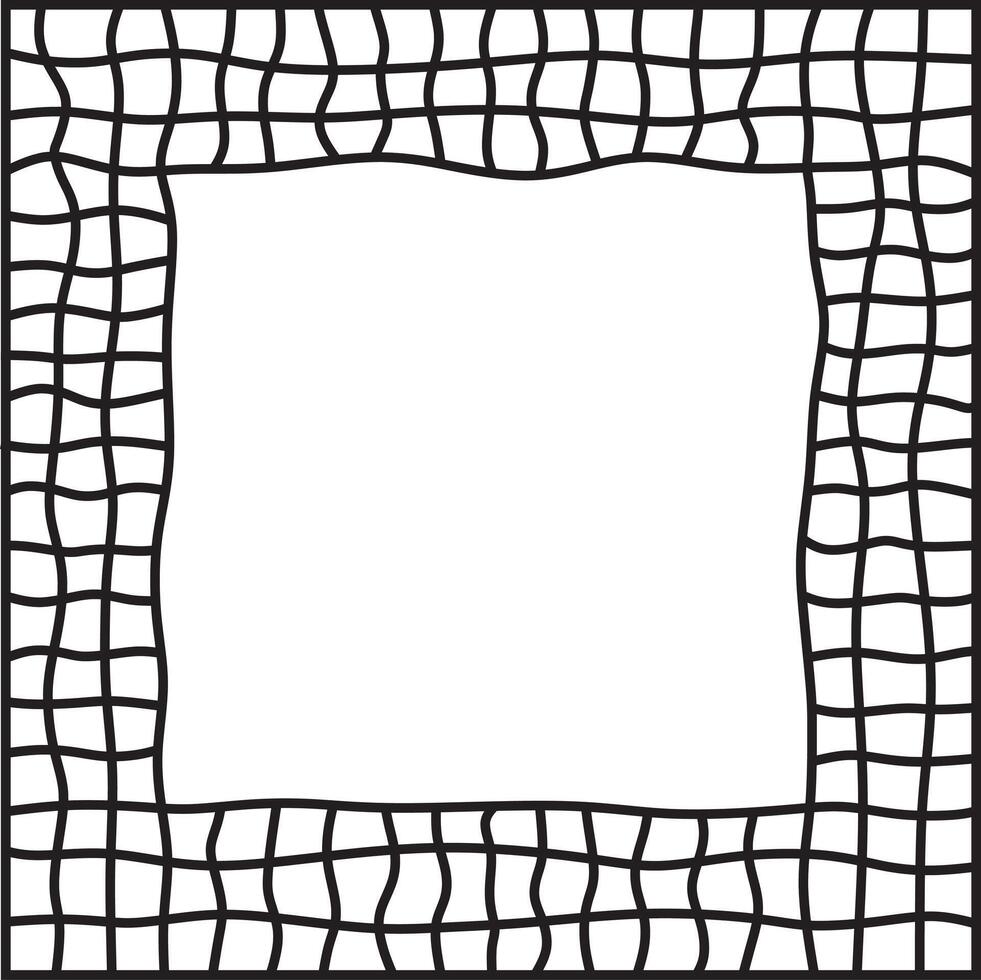 Bold wavy lines forming a square frame. Different size of abstract squares. Decorative and snake-like border, made by wavy serpentine lines. Isolated black and white illustration, on white background vector