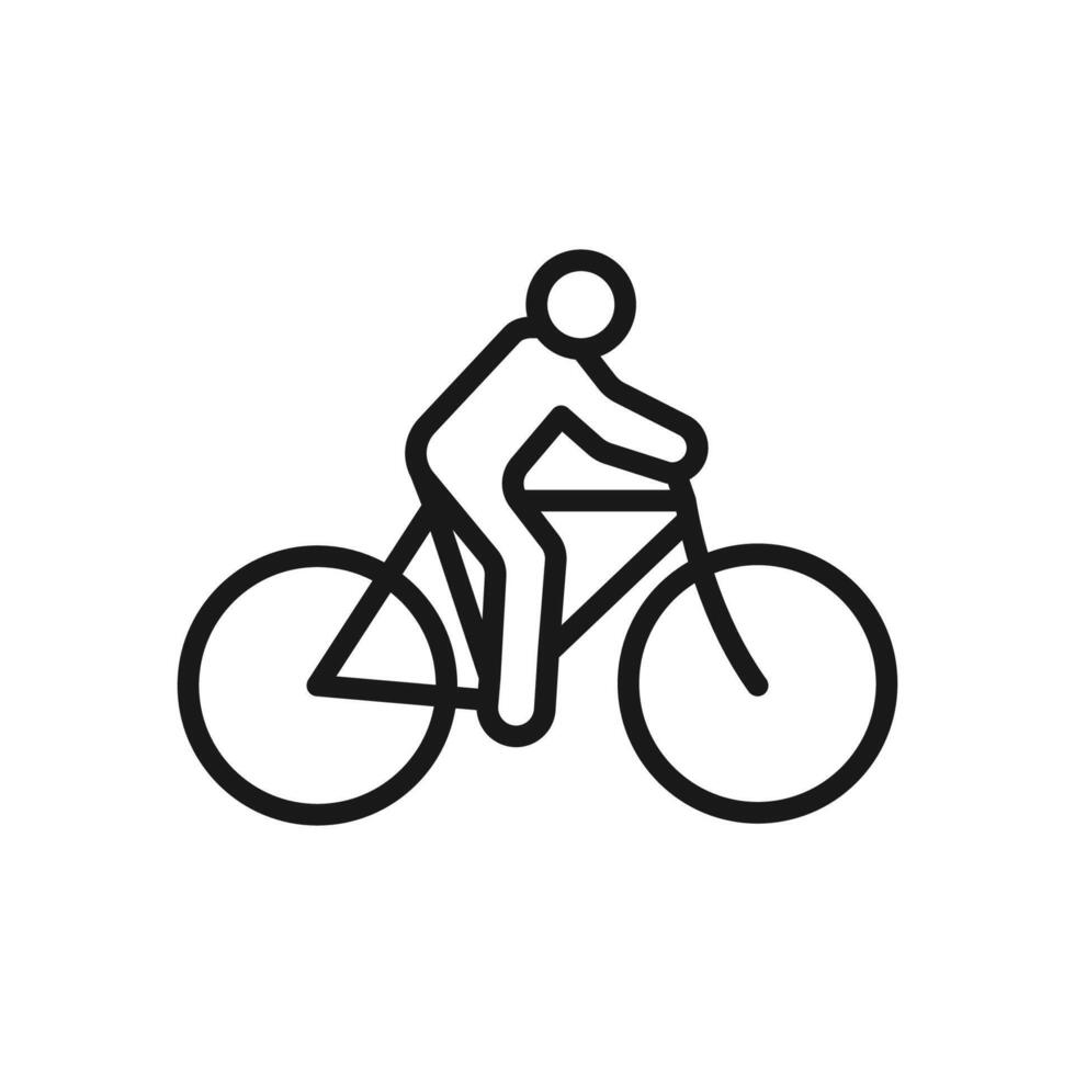 biker icon, ride bicycle, concept travel and tourism, mountain cyclist, thin line web symbol on white background vector
