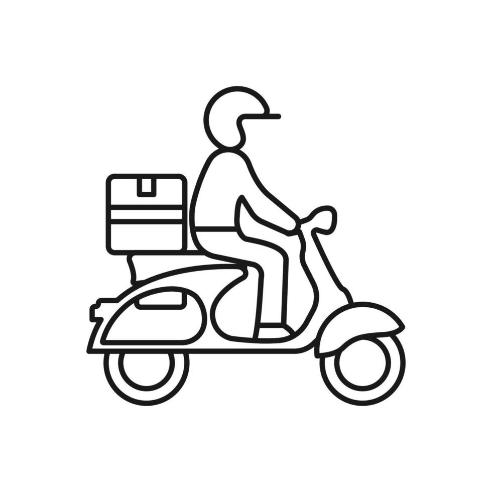 Shipping fast delivery man riding motorcycle icon symbol, Pictogram flat outline design for apps and websites, Track and trace processing status, Isolated on white background, illustration vector
