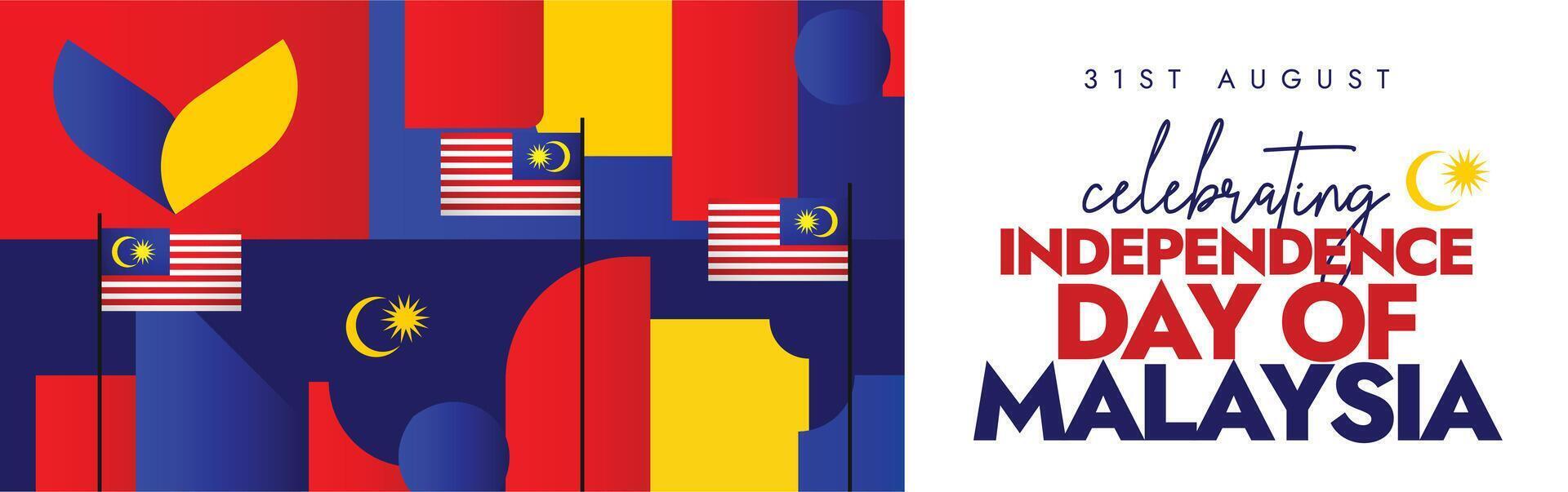 Malaysia Independence Day background, banner, post. 31st August Independence day of Malaysia celebration banner with its flags, abstract art elements, shapes in its flag colours. National day concept. vector