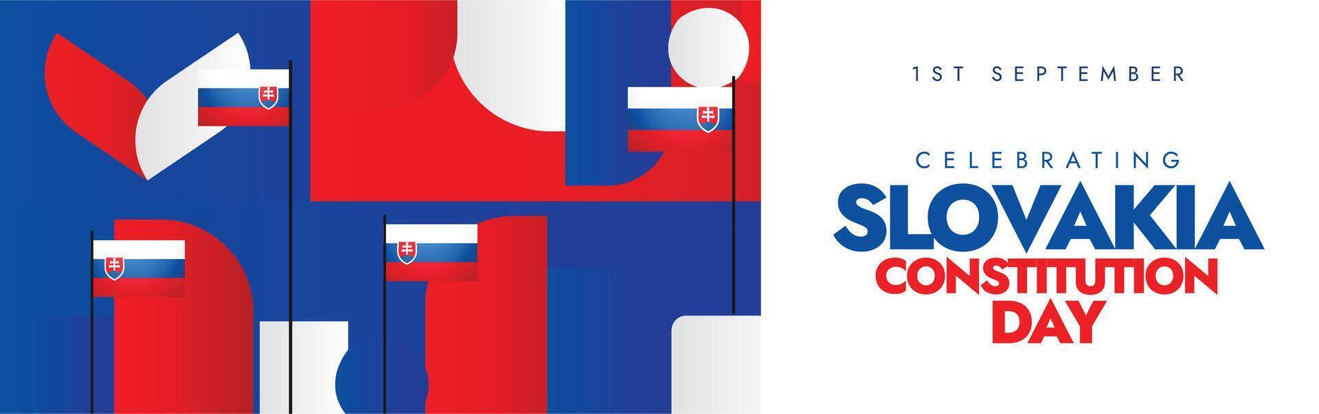 Slovakia Constitution day. 1st September Slovakia day celebration cover banner with its flags, abstract art elements in flag colours. The day recalls the adoption of the Slovak constitution in 1992 vector