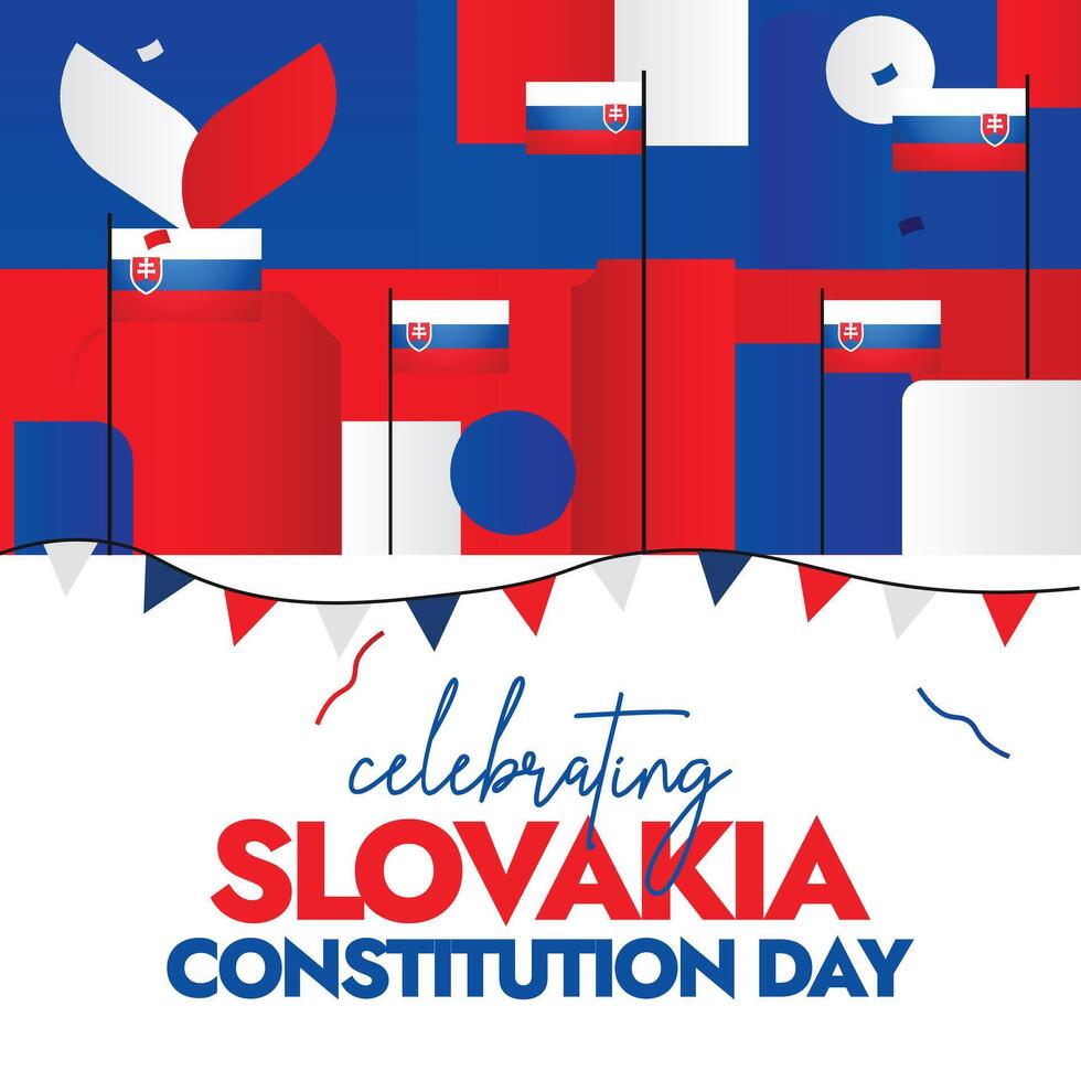 Slovakia Constitution day. 1st September Slovakia National day celebration banner with its flags, abstract art elements in flag colours. The day recalls the adoption of the Slovak constitution in 1992 vector