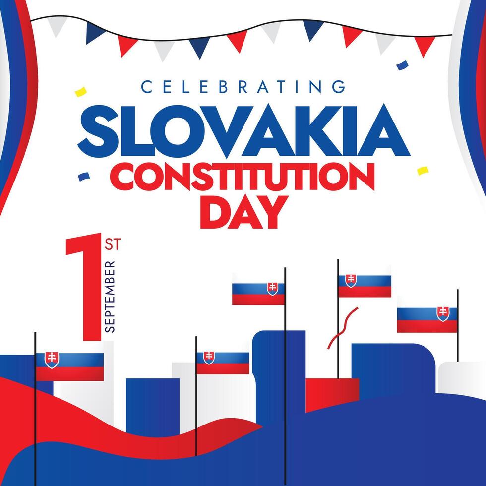 Slovakia Constitution day. 1st September Slovakia day celebration banner with its flags, abstract art elements in its flag colours. The day recalls the adoption of the Slovak constitution in 1992 vector