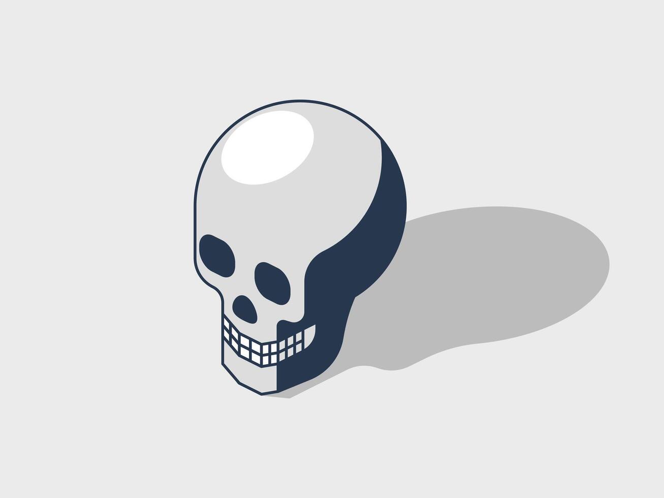 Skull isometric illustration with shadow vector
