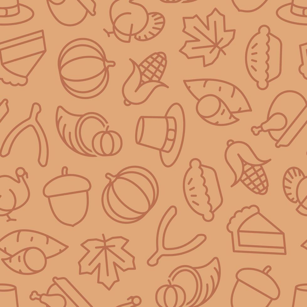 Subtle brown on brown thanksgiving outline seamless pattern vector