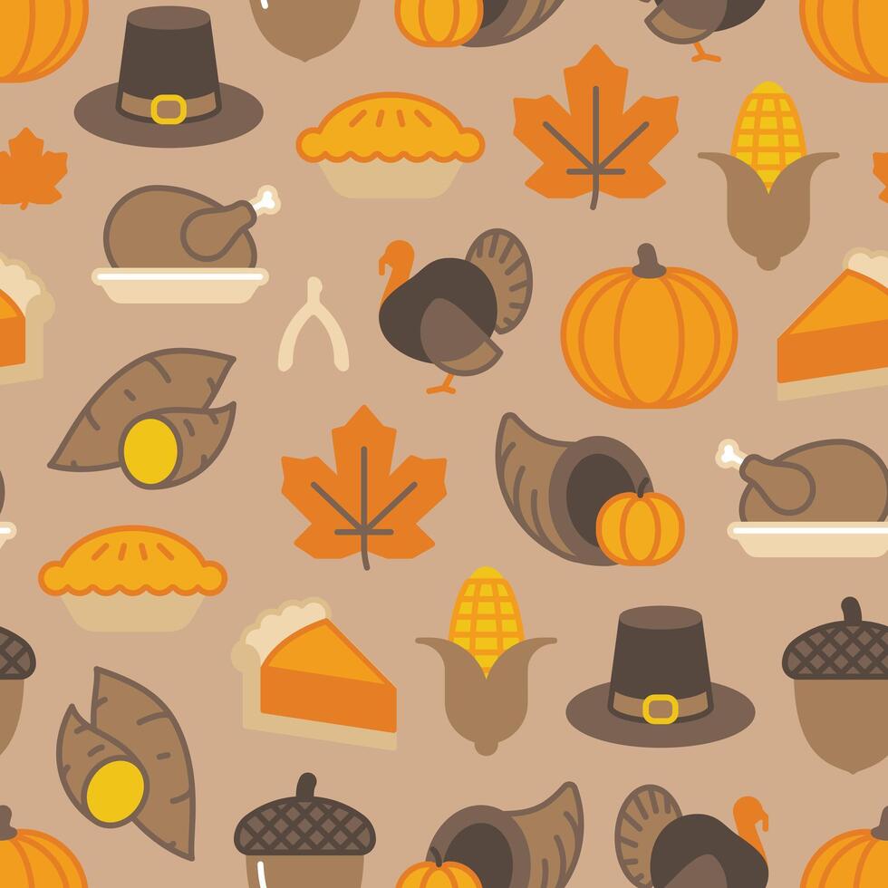 Brown Thanksgiving themed seamless pattern background vector