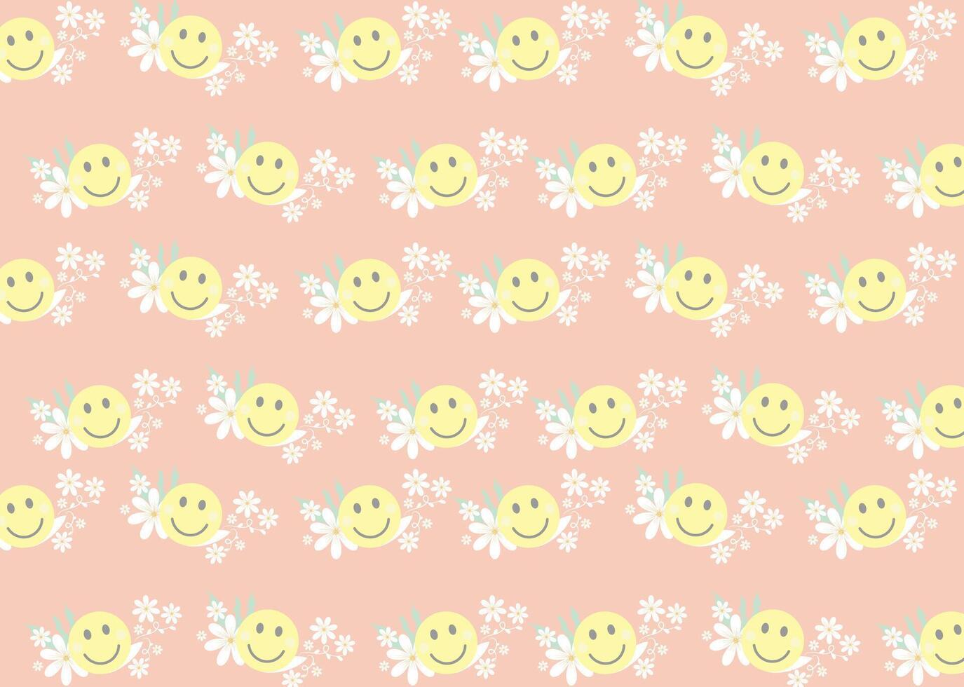 Cheerful Floral and Smiley Face Pattern on a Bright Pink Background vector