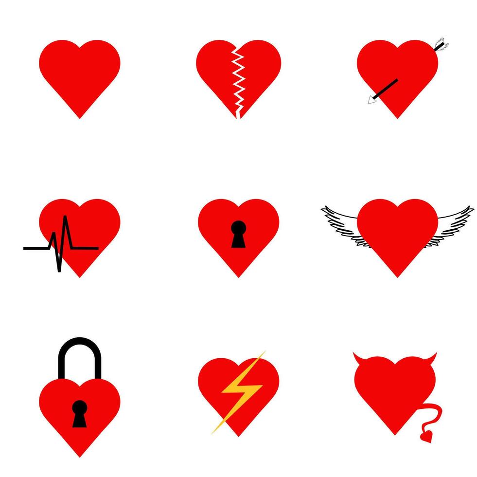 heart icon pack with various moods vector