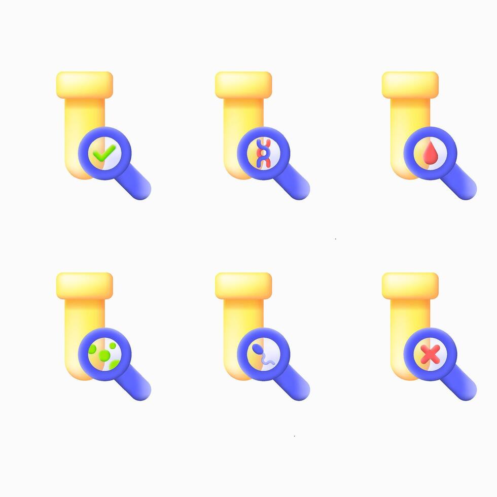 icons Laboratory test with magnifying glasses highlighting various results vector