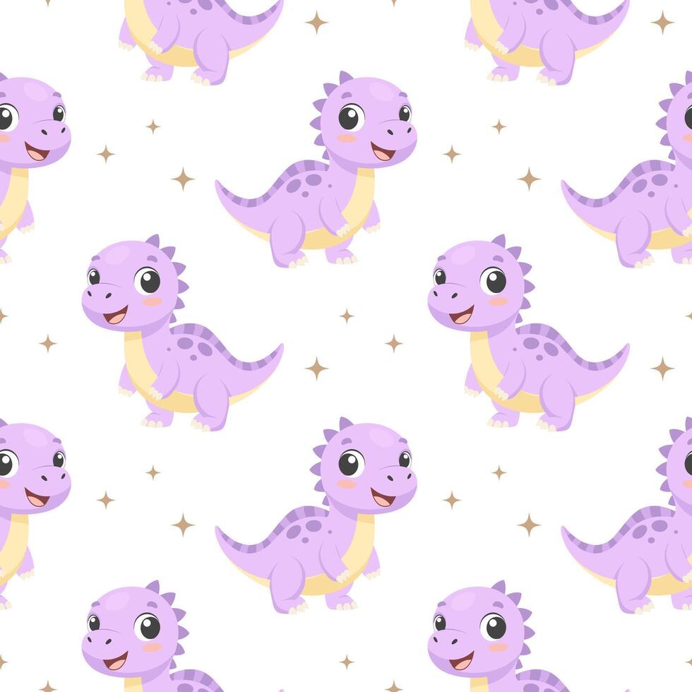 Cute dinosaurs seamless pattern. Background with dinosaurs and tropical leaves. Scandinavian design for baby clothes, shirts, fabrics, textiles. vector