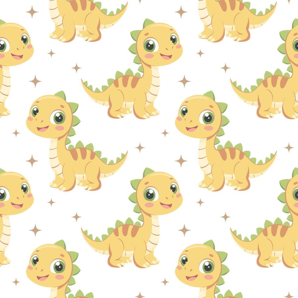 Cute dinosaurs seamless pattern. Background with dinosaurs and tropical leaves. Scandinavian design for baby clothes, shirts, fabrics, textiles. vector