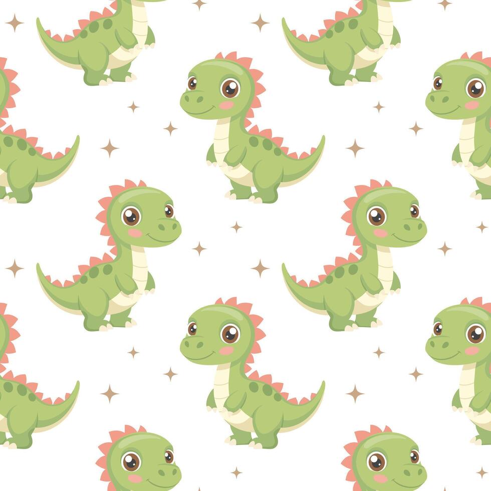 Cute dinosaurs seamless pattern. Background with dinosaurs and tropical leaves. Scandinavian design for baby clothes, shirts, fabrics, textiles. vector