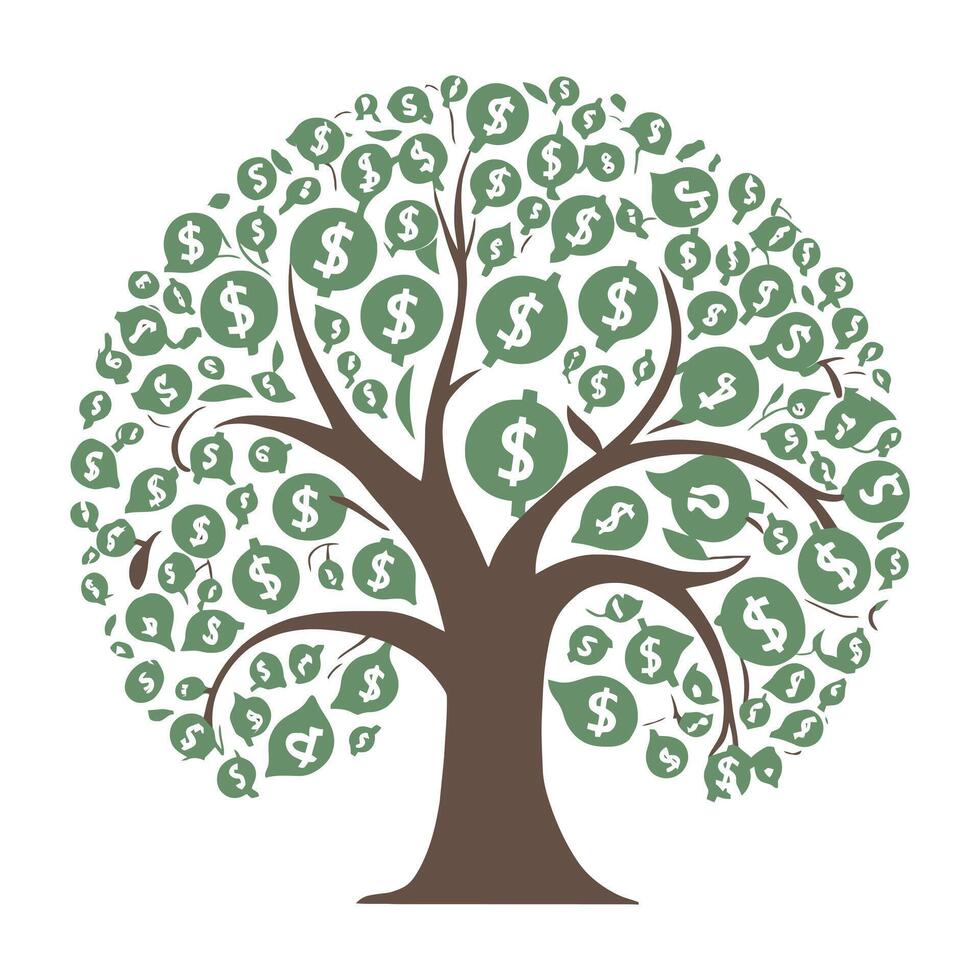 Money Growth Concept Dollar Tree Illustration. Investment Growth Graphic Dollar Tree Design vector