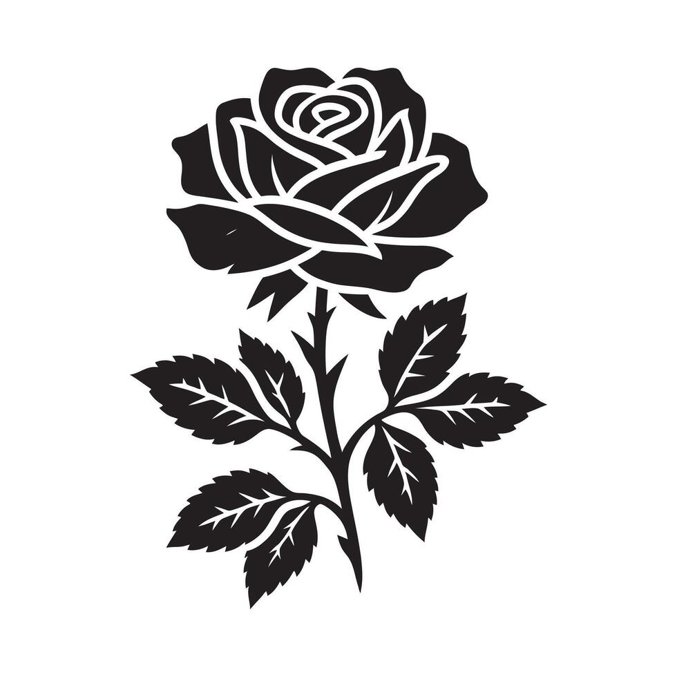 Elegant Black and White Rose silhouette Illustration. vector