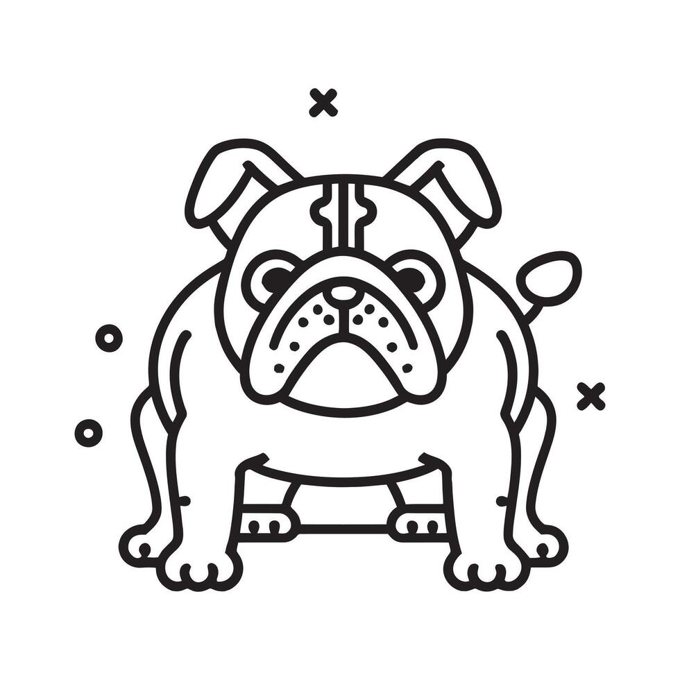 Cute Bulldog Cartoon Line Art Illustration. Cartoon Pet Bulldog Cute Dog Drawing vector