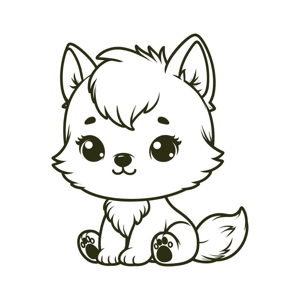 Cute Baby Wolf Art. Adorable Wolf Pup Illustration vector