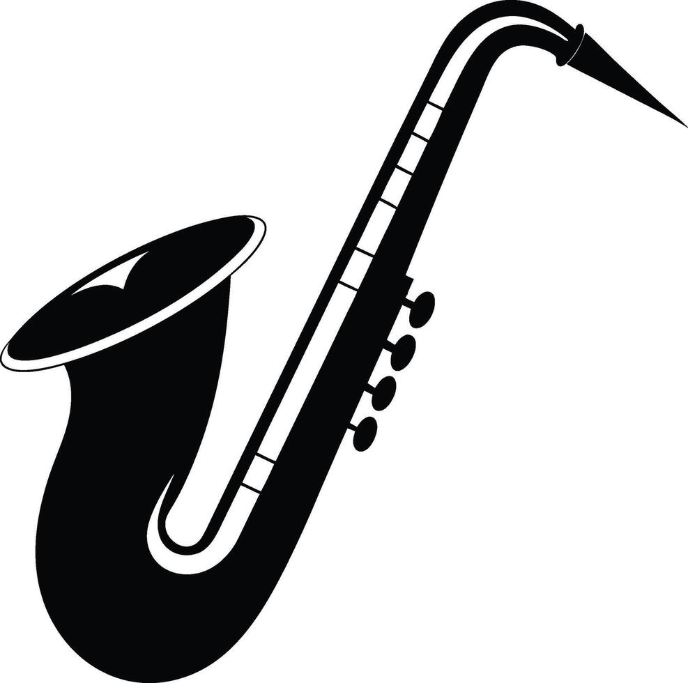 Stylish Saxophone Silhouette Illustration. Classic Black Saxophone Icon for Music Projects vector