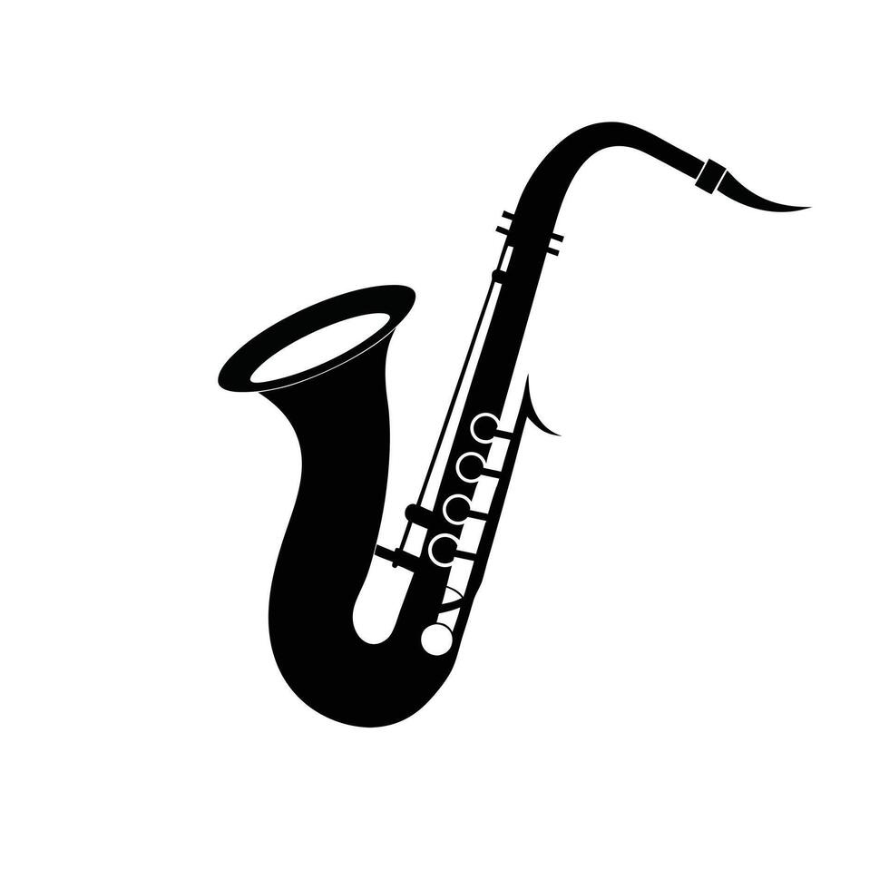 Stylish Saxophone Silhouette Illustration. Classic Black Saxophone Icon for Music Projects vector