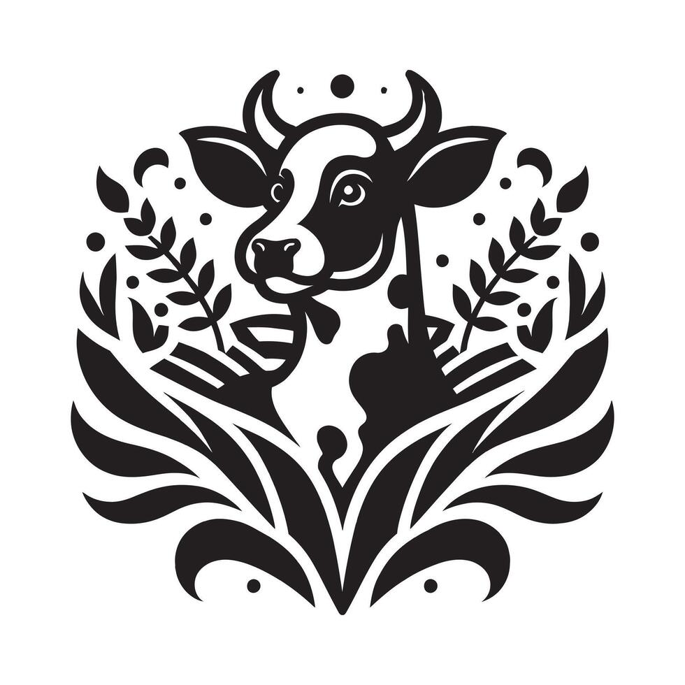 Simple Black and White Cow Illustration. Minimalist Cow Art Black and White Design vector