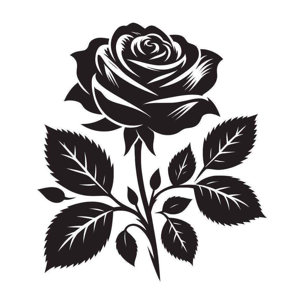 Elegant Black and White Rose silhouette Illustration. vector
