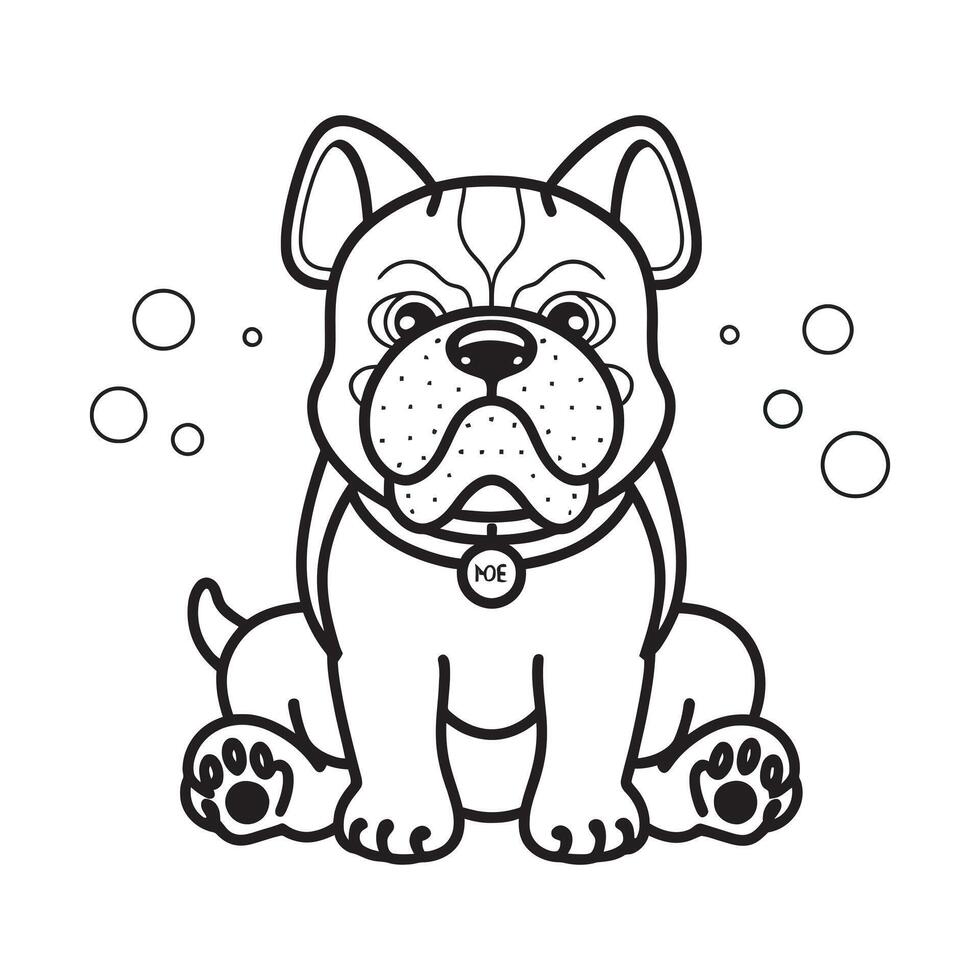 Cute Bulldog Cartoon Line Art Illustration. Cartoon Pet Bulldog Cute Dog Drawing vector