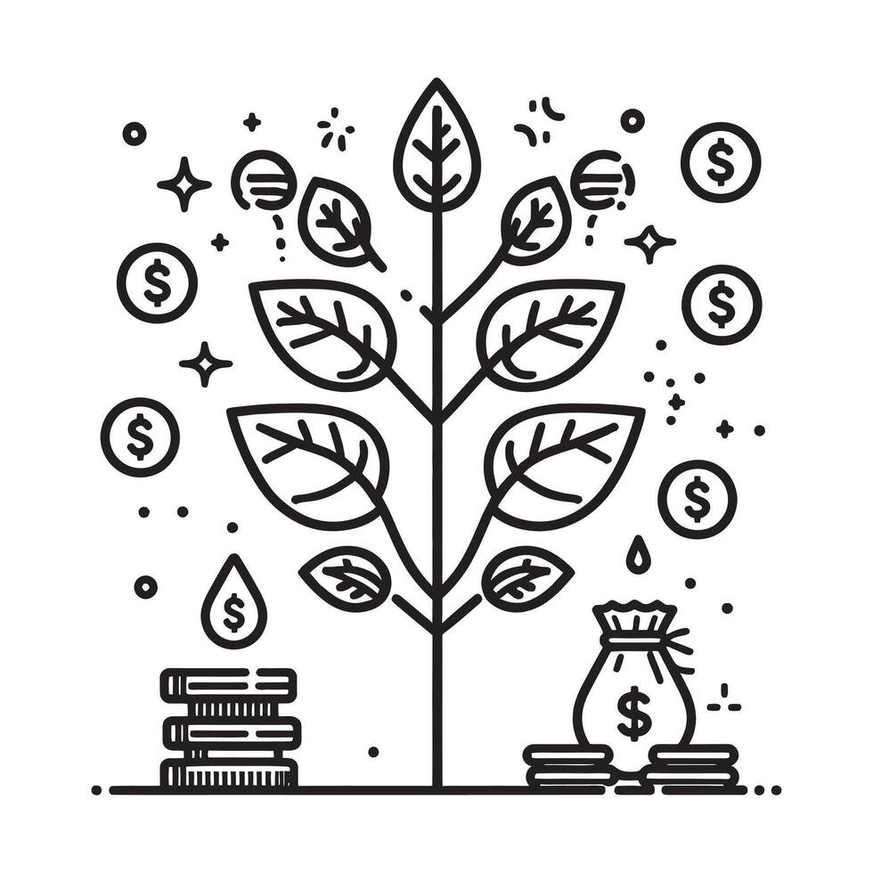 Money Growth Concept Dollar Tree Illustration. Investment Growth Graphic Dollar Tree Design vector