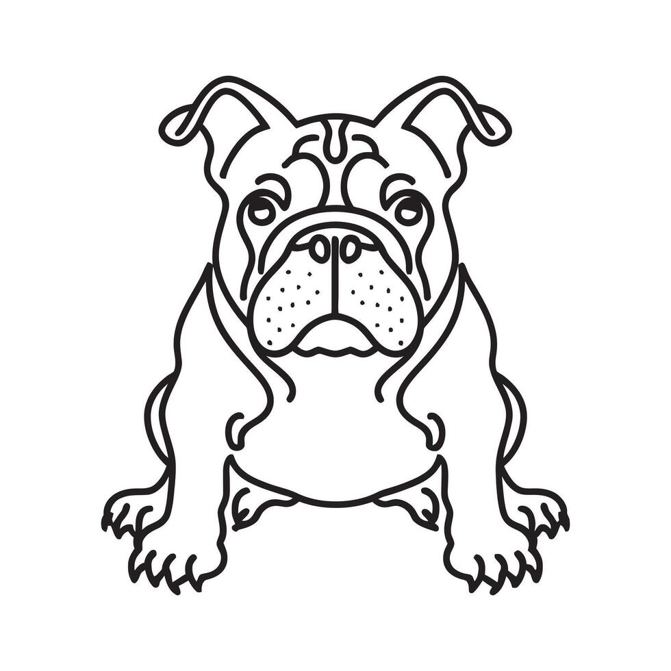 Cute Bulldog Cartoon Line Art Illustration. Cartoon Pet Bulldog Cute Dog Drawing vector