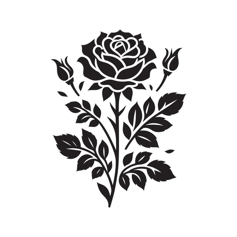 Elegant Black and White Rose silhouette Illustration. vector