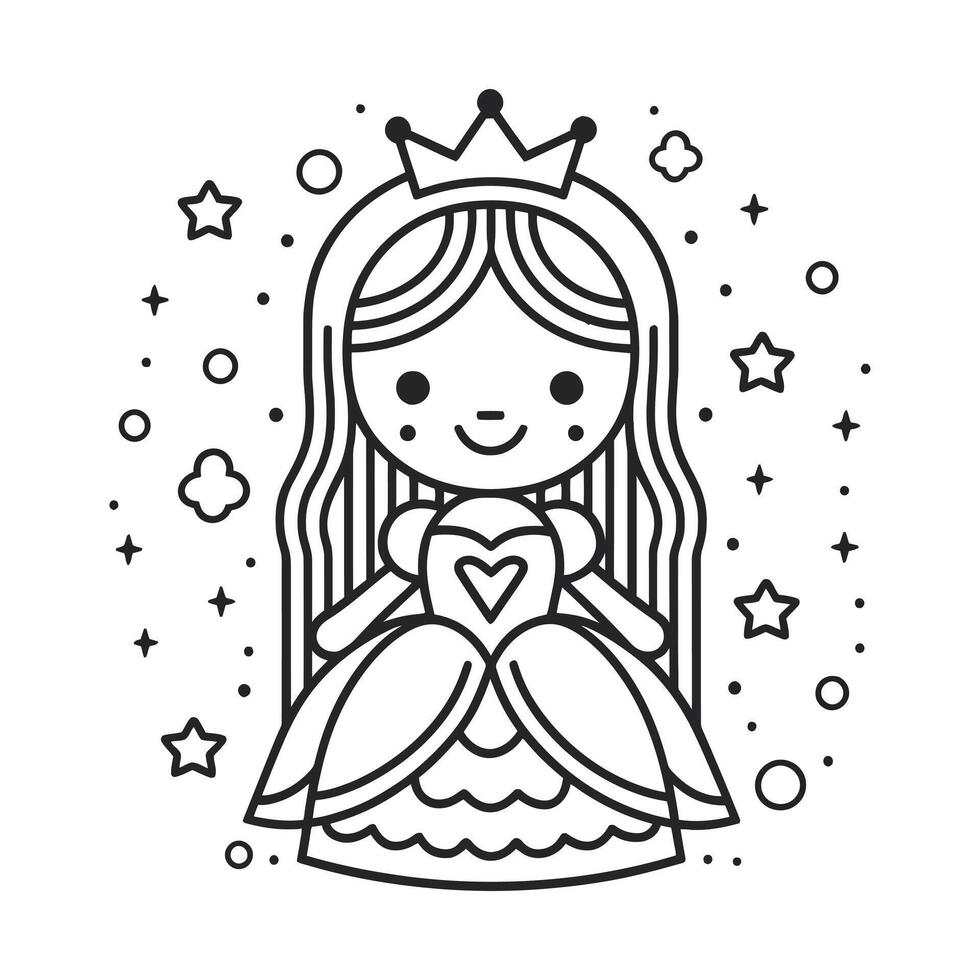 Adorable Cute Cartoon Princess Illustration . Cute Princess Graphic Royalty Cartoon Design vector