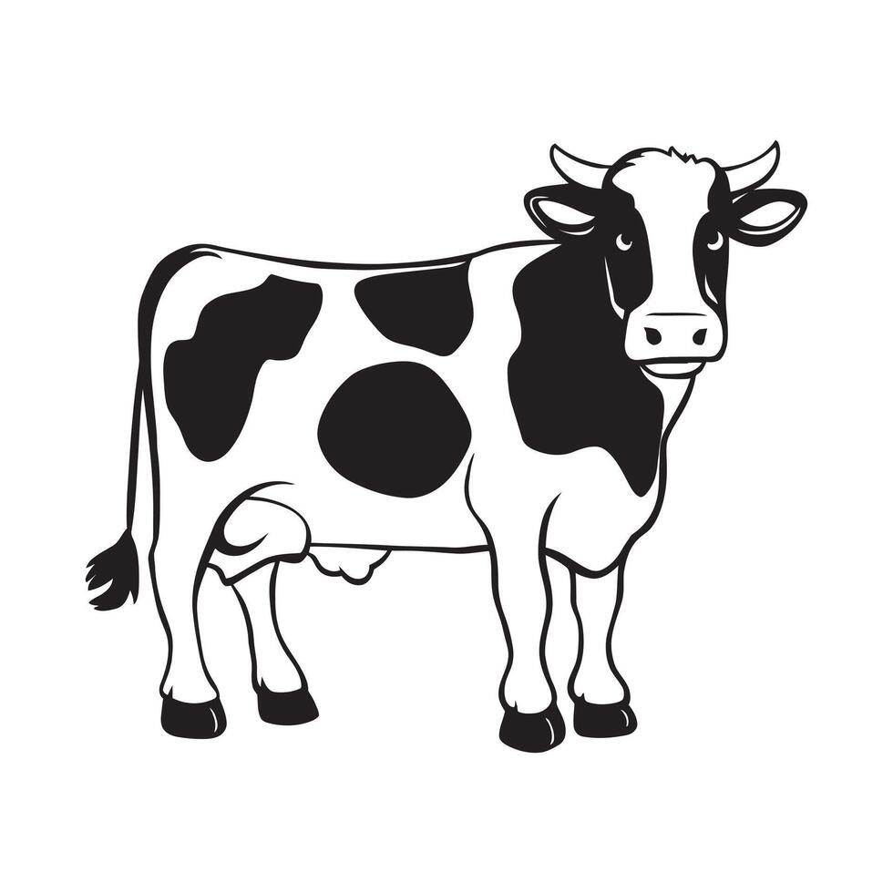 Simple Black and White Cow Illustration. Minimalist Cow Art Black and White Design vector