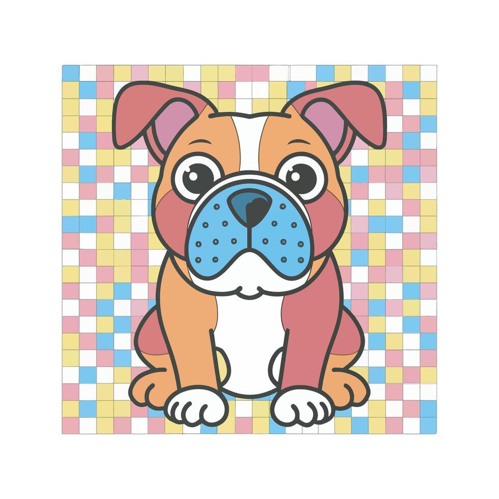 Cute Bulldog Cartoon Line Art Illustration. Cartoon Pet Bulldog Cute Dog Drawing vector