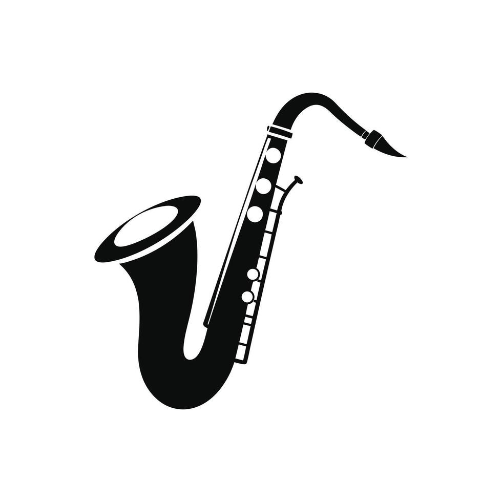 Stylish Saxophone Silhouette Illustration. Classic Black Saxophone Icon for Music Projects vector