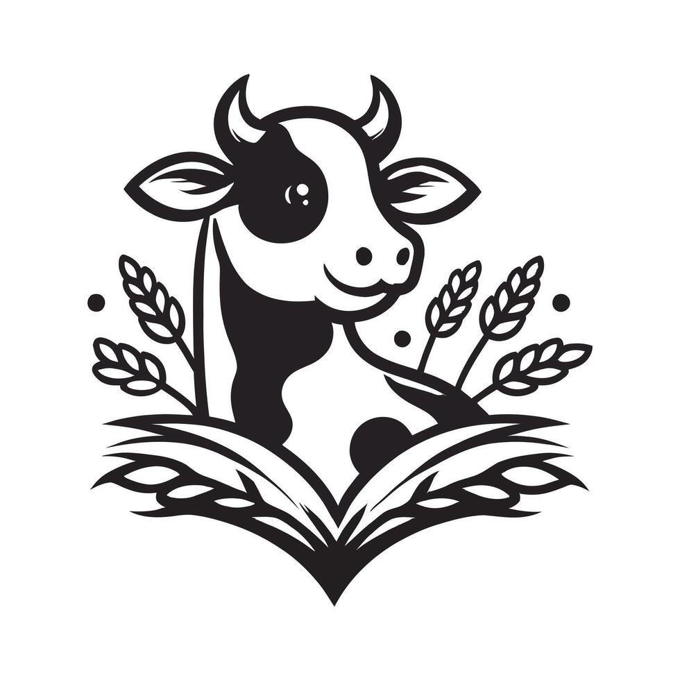 Simple Black and White Cow Illustration. Minimalist Cow Art Black and White Design vector
