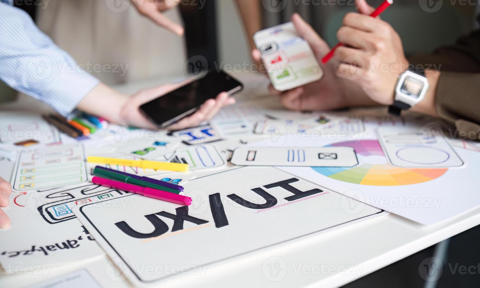 Business Team Collaborating on UXUI Design for System Development with Creative Planning and Prototype photo