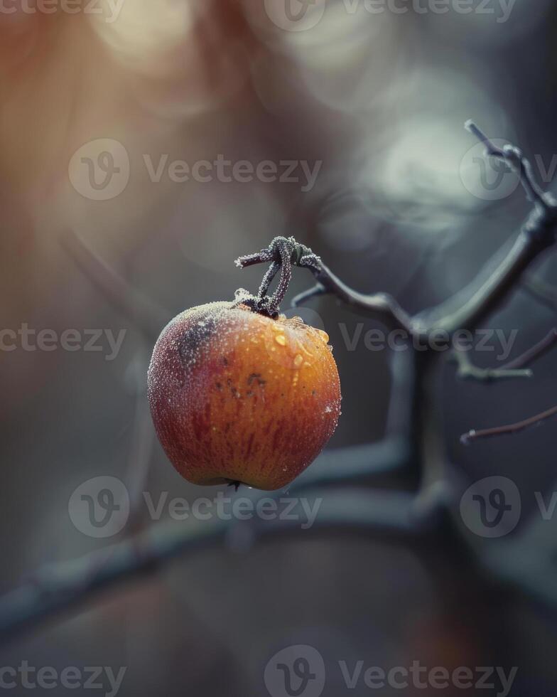 Apple on a branch with a slight frost photo
