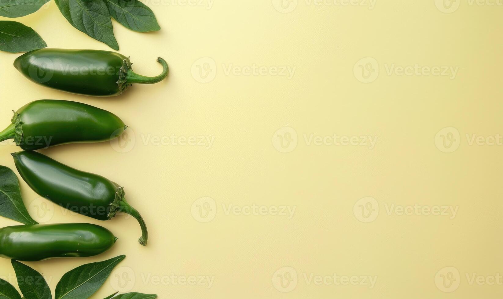 Top view of a jalapeno peppers arranged on a light yellow background photo