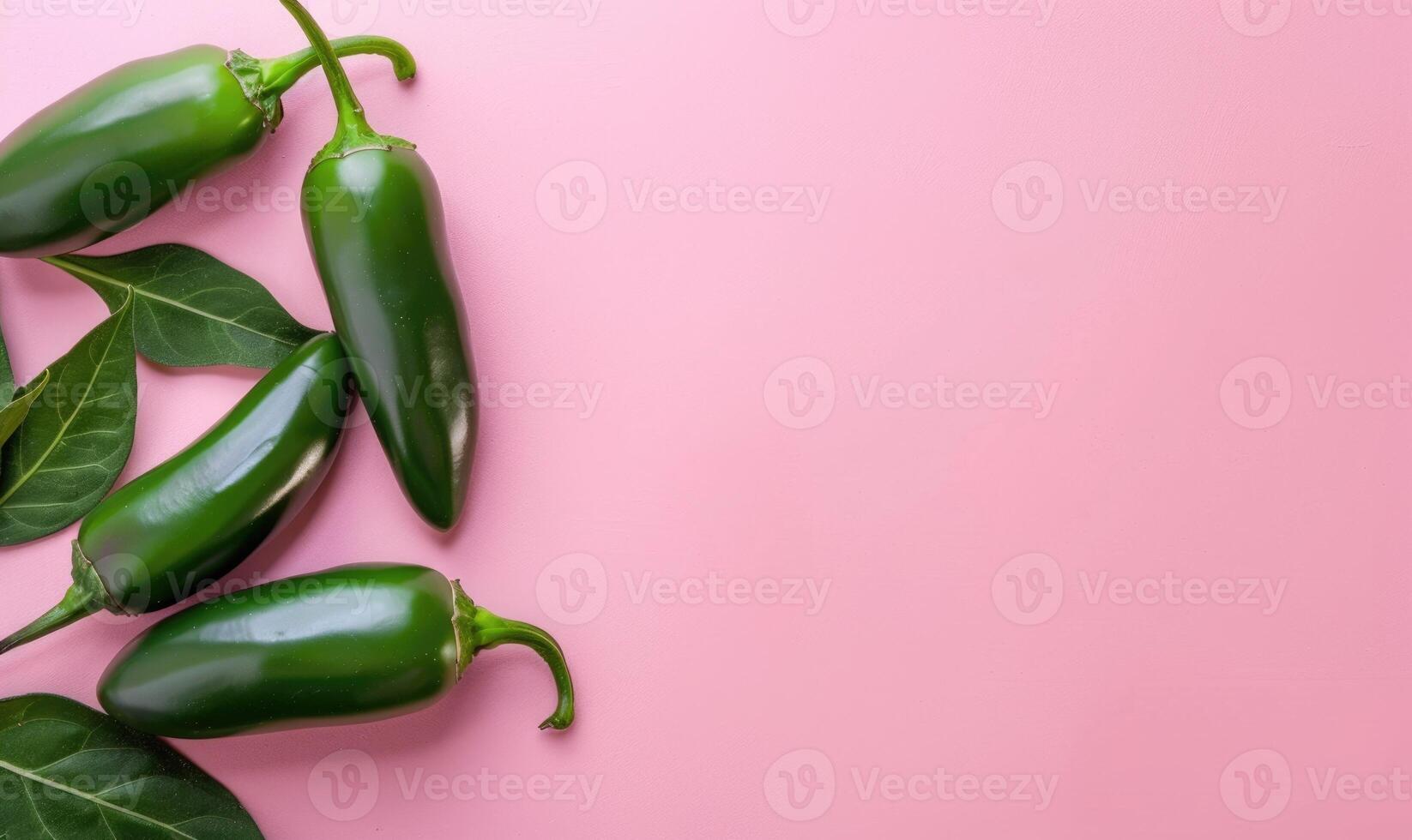 Top view of a jalapeno peppers arranged on a pink background photo