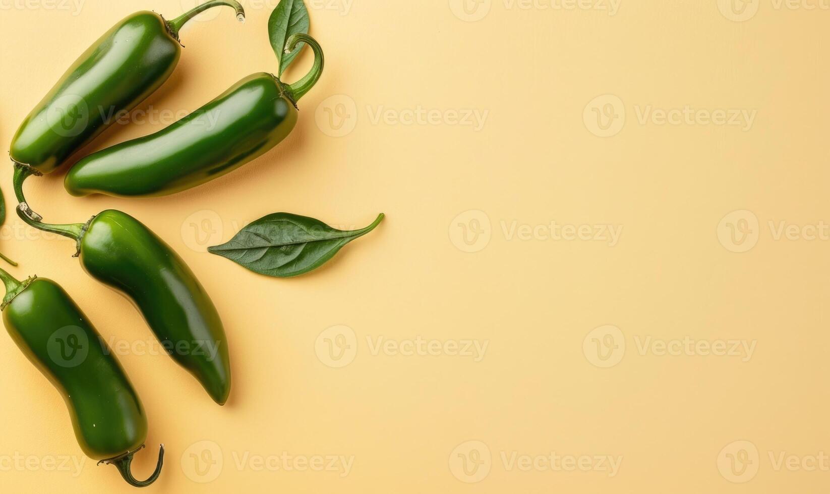 Top view of a jalapeno peppers arranged on a light yellow background photo