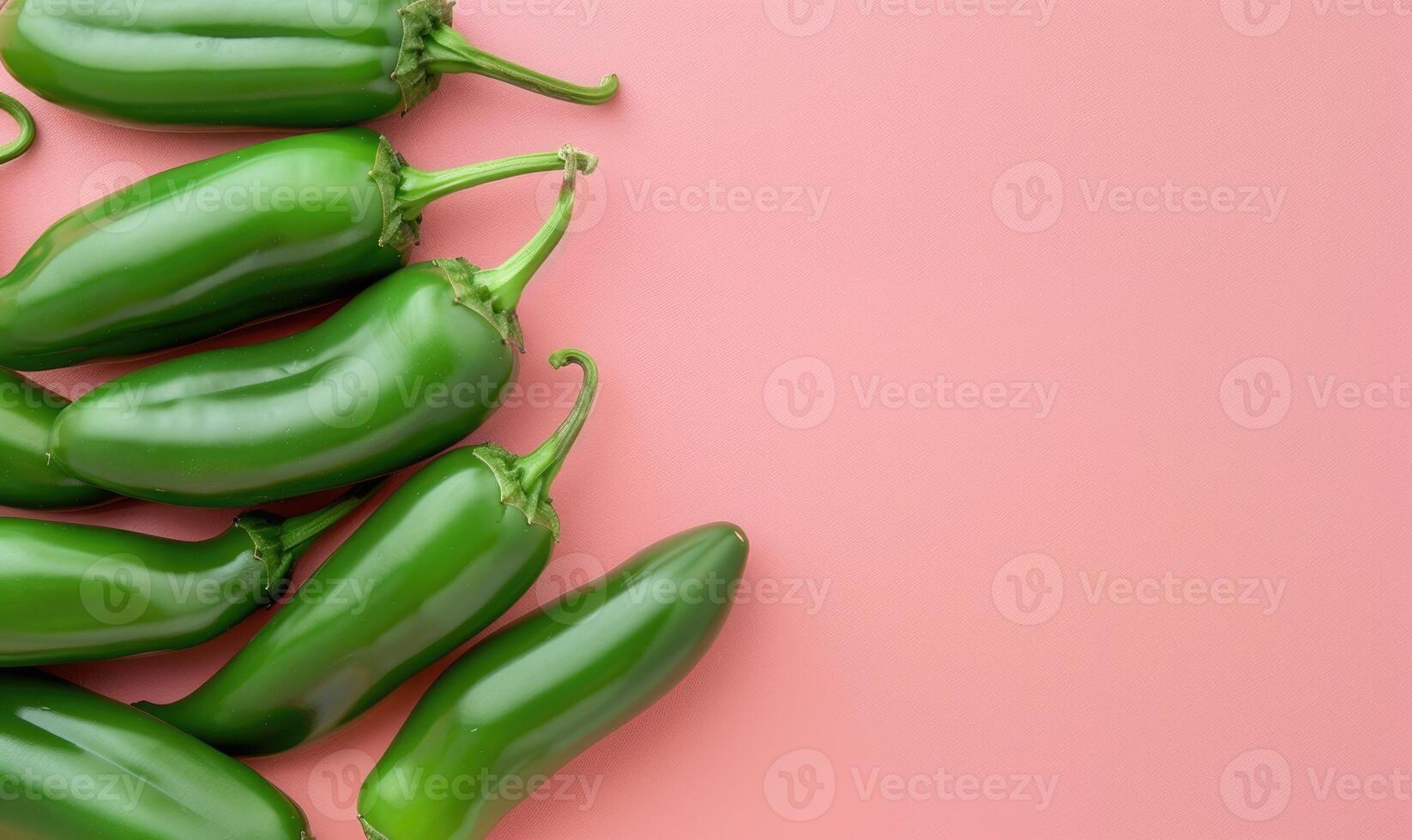 Top view of colorful peppers on a pink background photo