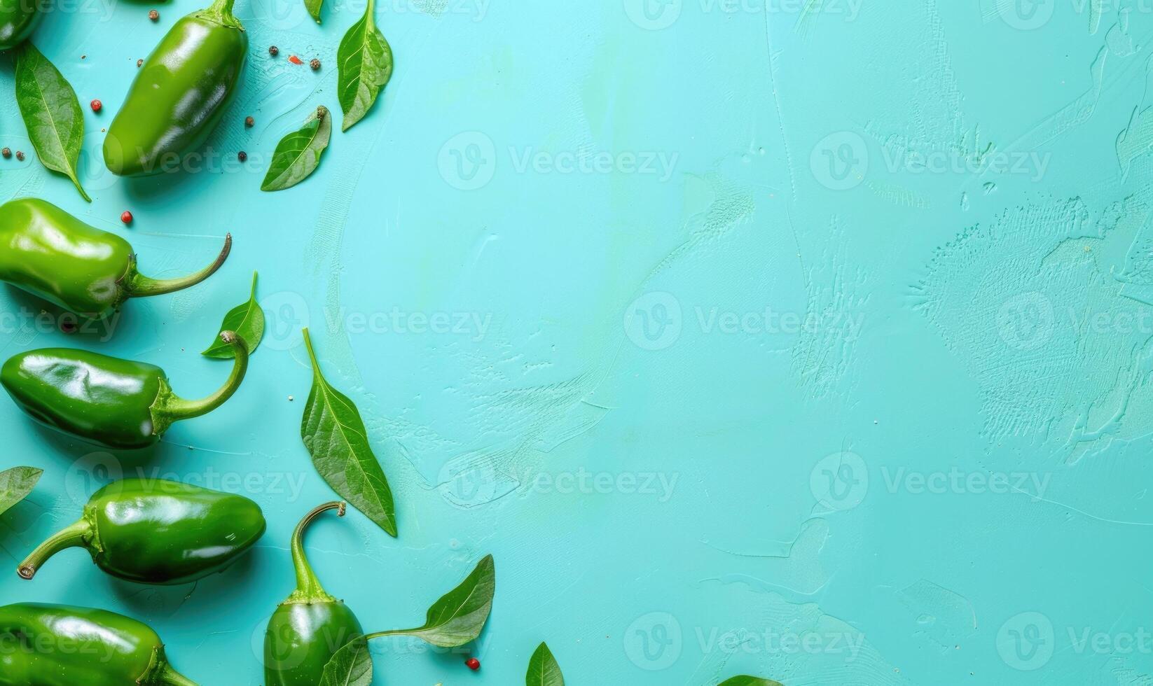 Top view of hot peppers on a rustic wooden board photo