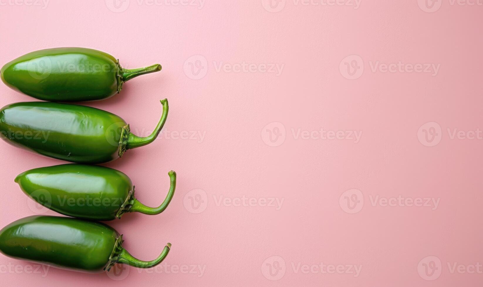 Top view of a jalapeno peppers arranged on a light pink background photo